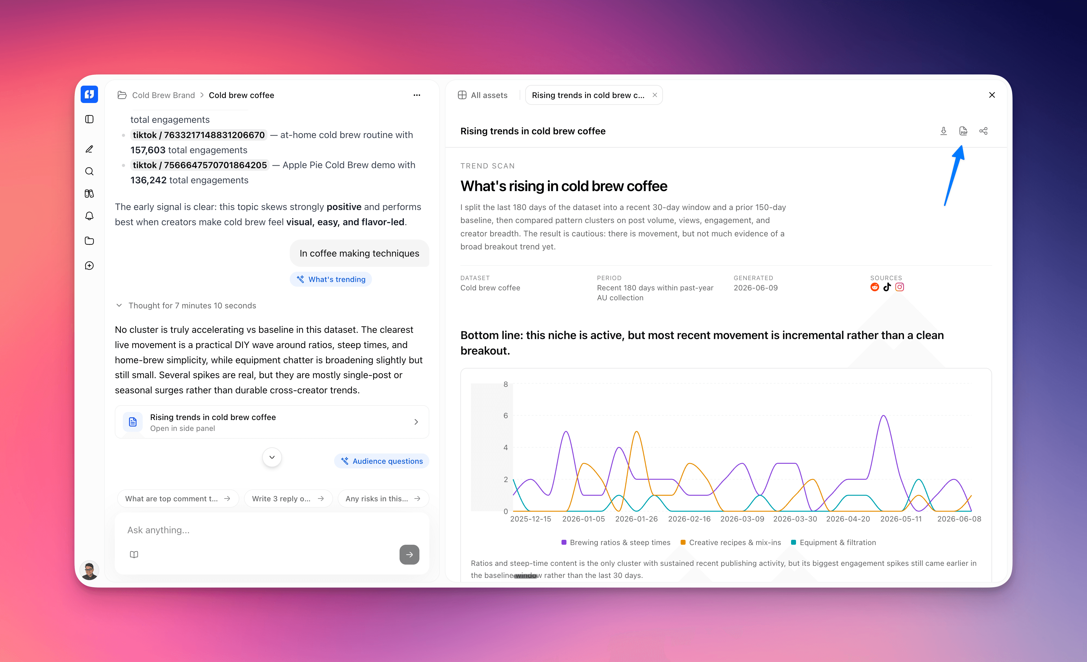 Download the report as a PDF document Screenshot: the Download as PDF control in the canvas header